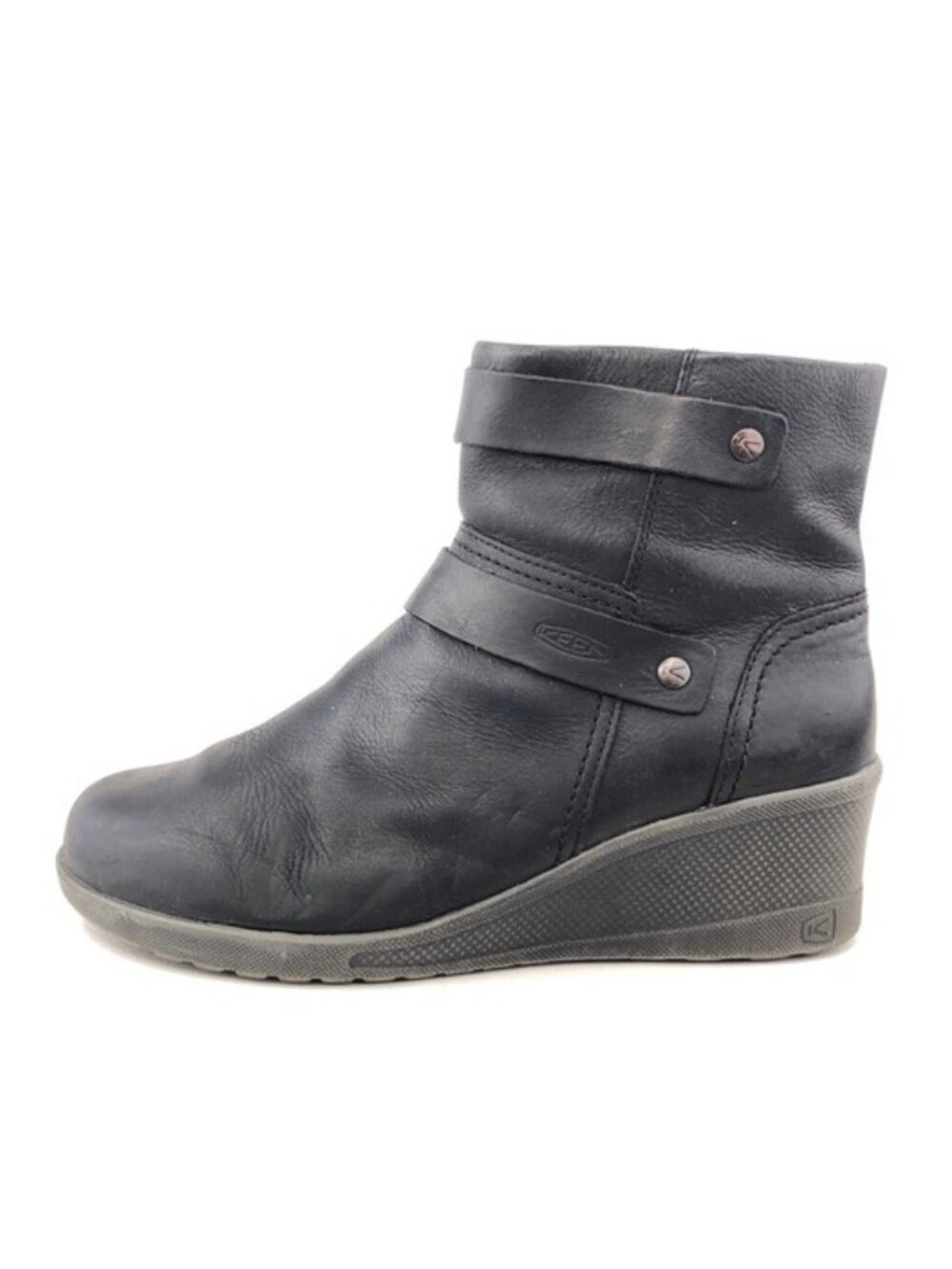 Keen Kate Mid Black Leather Wedge Ankle Boots 10.5
